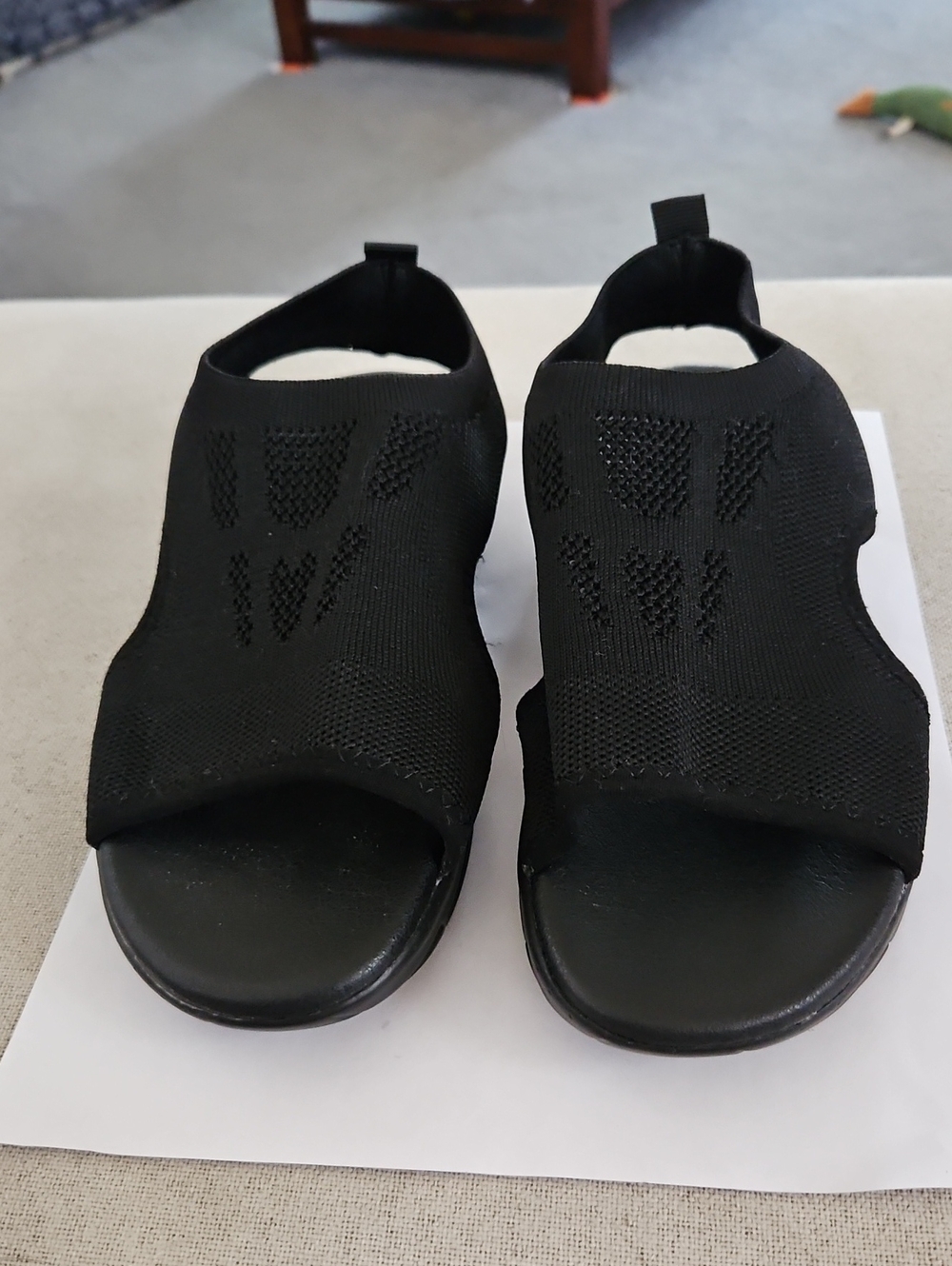 Womens Black Slip-On Knit Sandals